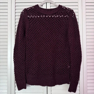 Aritzia Wilfred Free Wool Alpaca Blend Knit Fishnet Burgundy Sweater Size S